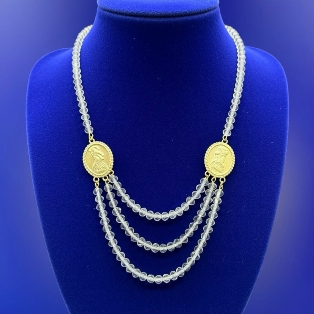 Kirk’s Folly Fairy Godmother Angels Crystal Necklace ~ Angel Cameo Triple Strand
